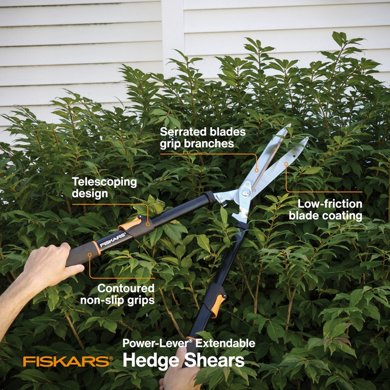 Fiskars Power-Lever Hedge Shears - 25"-33" Extendable Handle - Plant