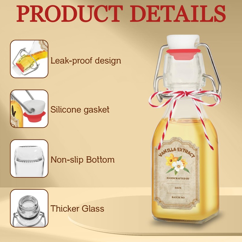 20 Pack Swing Top Glass Vanilla Extract Bottles 4 oz