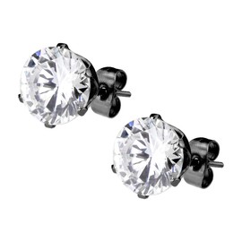 CZ Simulated Diamond Black IP Plated Surgical Steel Stud Earrings for Men, 6mm, Metal, Cubic Zirconia