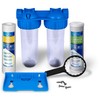 Dual Whole House Water Filter System, Transparent Standard Housings, Presser