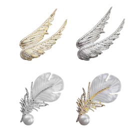 RLHRNDE 4 Pcs Rhinestone Feather Brooch Pins Set for Women Men Fashion Crystal Delicate Lapel Pins Elegant Dress Hat Bag Suit Tie Accessories Wedding Birthday Party Christmas Jewelry Gift (Feather)
