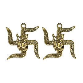 Om Shri Spiritual Sacred Metal Sculpture Ganesh Wall Hangings Religious Traditional Temple Home Office Festival Diwali DÃ©cor Decoration Gifting Pack of 2