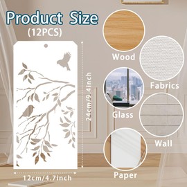 GOMAKERER Pack of 12 Templates for Decorative Painting in Traditional Chinese Style, 12 Styles Birds Bamboo Branches Stencils Reusable Texture Stencils for Painting on Furniture Scrapbook Decor