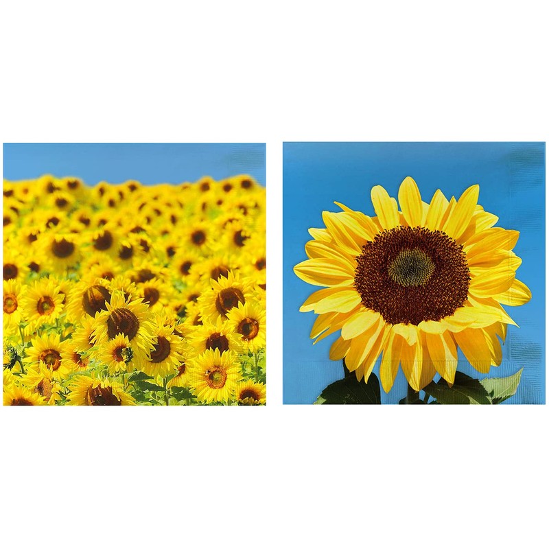 Iconikal 75-Count Disposable Paper Party Napkins Sunflower Fields 6.5x6.5-Inch 2-Ply