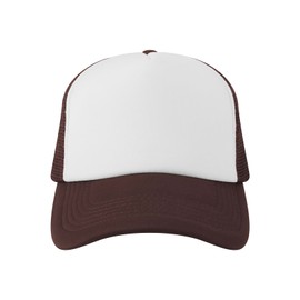 TopTie Blank 5 Panel Trucker Hat Foam Front Mesh Back 2 Tone Trucker Snapback Hat-Brown White