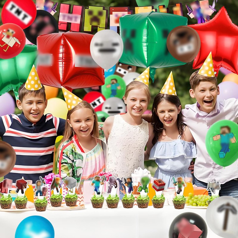 Huangzd 50 Pezzi Kit Compleanno Pixe Bambini, Palloncini Decorazioni