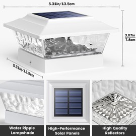 SIEDiNLAR Solar Post Lights Outdoor 12 LEDs 4 Modes Post Cap Light for 4x4 5x5 6x6 Wooden Vinyl Fence Deck Posts Garden Patio Decor, Warm/Cool White Dynamic Lighting (1 Pack, White)