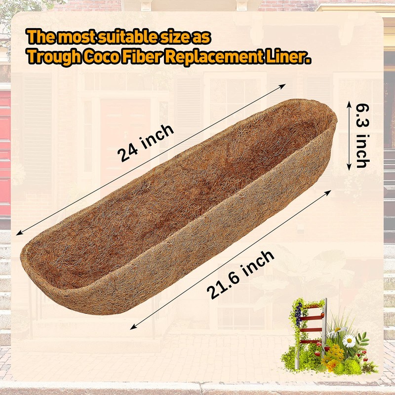 4 Pieces 24 Inches Trough Coco Fiber Replacement Liner Half
