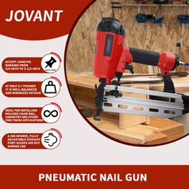 Jovant Pnumatic Finish Nailer,16Gauge nail Gun Acepts 3/4 Inch up to 2-1/2 Inch finish Nails.Brad Nailer Gun Can Hit Hardwood Ideal for Upholstery (Include 6m Air tube & Portable Bag)