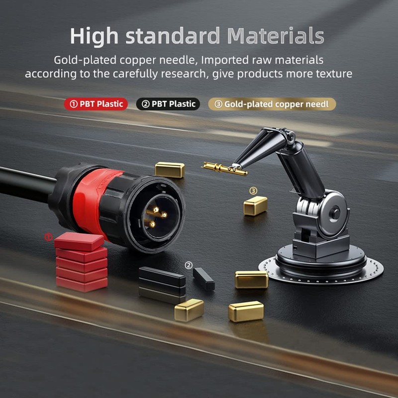 3 Pin Waterproof Connector, Male Female Plug Socket Industrial Power