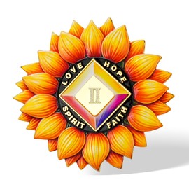 Sunflower Recovery Medallion Coin Inspirational Sobriety Chip with Serenity Message Love, Hope, Spirit & Faith Token Just for Today Gifts for Recovery and Strength (2 Years)
