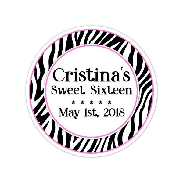 Sweet 16 Birthday Labels, Hot Pink and Black and White