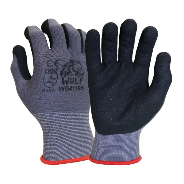 WOLF 13-gauge Ultra-Thin Nitrile Foam Coated Palm Grip Glove Multi-Purpose