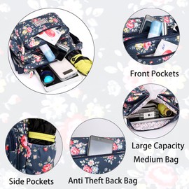 Womens Multi-Pocket Casual Crossbody Handbags Waterproof Flowral Printed Shoulder Nylon Bags Travel Messenger Bags (Butterfly-White)