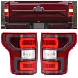 HECASA Pair LED Tail Lights Compatible with 2018-2020 Ford F-150 F150 Pickup XL XLT Rear Brake Lamps Taillights Taillamp w/LED Tube Bar Clear Lens w/Bulbs Black Housing Driver&Passenger Side