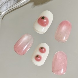 [Handmade Nail Tips] Tomato Flavor Nail Tips - Short Oval Mini / [수제네일팁] 토마토맛 네일팁 - 숏오발 미니