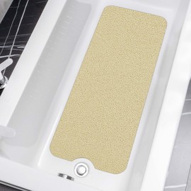 HITSLAM Non Slip Bath Mat 100 x 40 cm, Extra Long Shower Mats for Inside Shower, Soft PVC Loofah Bathtub Mat with Drain, Quick Drying shower mat for Wet Area, Without Suction Cup, Beige
