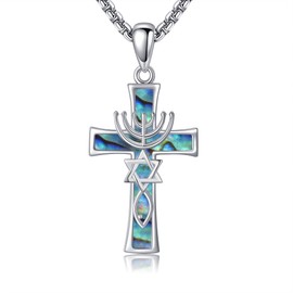HKPATOP Cross Messianic Seal Mezuzah Necklace Sterling Silver Jewish Religious Pendant Necklace Protection Hanukkah Jewelry Gifts for Women Men