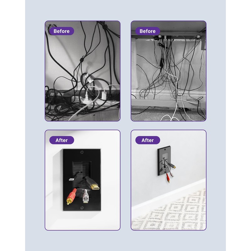 VCE Brush Wall Plate Cable Pass Through, 5 Pack Single