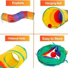 HERCOCCI Bunny Tunnels and Tubes, Collapsible Rabbit Hideout Tunnel Small Animal Activity Toy for Rabbits Bunnies Guinea Pigs Ferrets Kitty Puppy