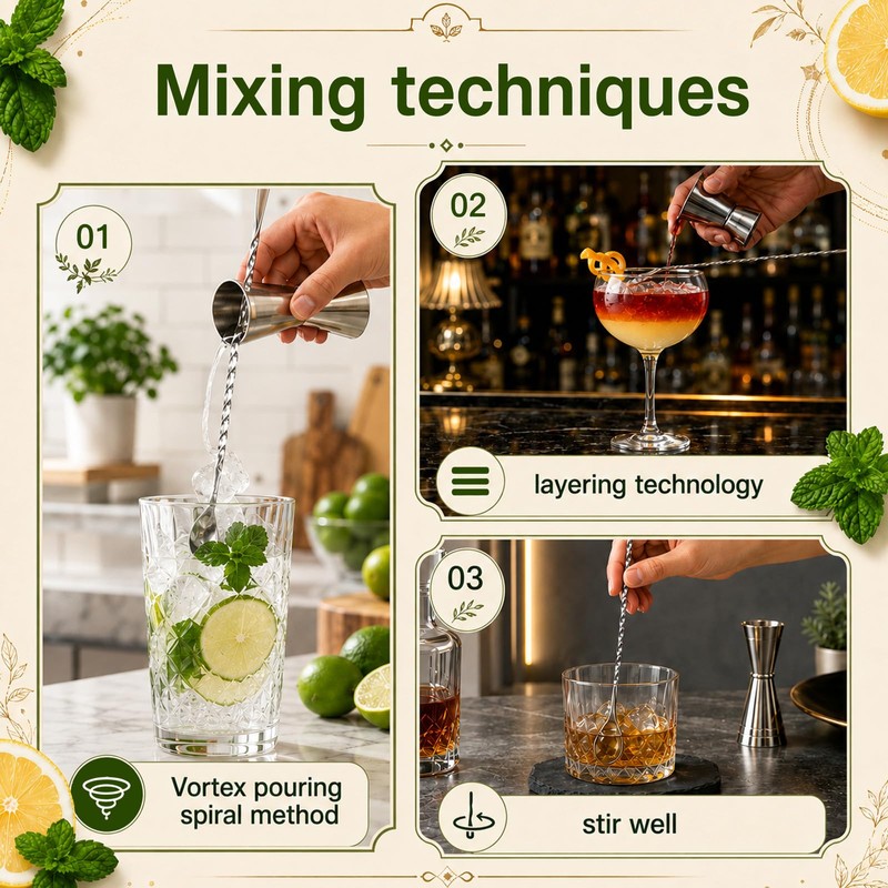 4 Pcs Cocktail Stirrers, Bar Spoon, Cocktail Spoon Long Mixing