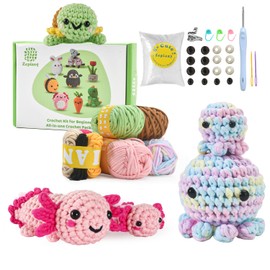 Crochet Kit for Beginners, Amigurumi Beginner Crochet Kits for Adults, Crochet Turtle Axolotl Octopus Crocheting Kit, Animal Knitting Kit for Beginners with Step-by-Step Video, Crafts Kits for Adults