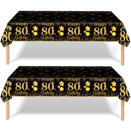 2Pcs Black Gold Happy 80th Birthday Party Table Cloth,137*274cm Plastic 80th Birthday Table Decorations for Men Women Birthday Table Cloth Disposable Tablecover for 80th Him,Her Birthday Gifts Party