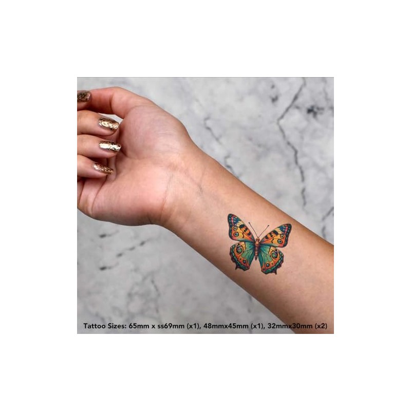 Azeeda 4 x 'Bunter Schmetterling' Temporäre Tattoos - Wasserfest, Hautfreundlich