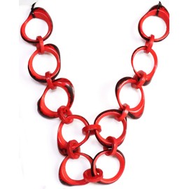 Red Organic TAGUA Bib Necklace, Chained Strand - Mid-Century Modern - IBARRA - Artisan Elegant