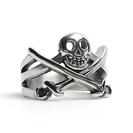 Fantasy Forge Jewelry Calico Jack Rackham Jolly Roger Ring Mens Stainless Steel Pirate Flag Band Sizes 6-16 (7)