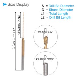 CoCud Mini Drill Bit 0.6 mm Drill Bit Diameter 2.35 mm Shank Diameter Titanium Coated Micro Engraving Drill Bit - (Application: for Plastic and Woodwork) Pack of 6