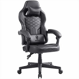Dowinx Gaming Chair with Pocket Spring Cushion, Ergonomic Computer Chair High Back, Reclining Massage Game Chair Pu Leather 350LBS, Black