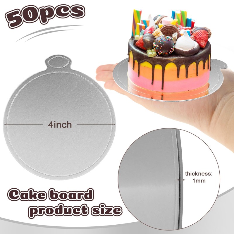 zsccxq Mini Cake Boards 50 Pack 4 Inch Silver Mini