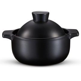 Kook Korean Hot Pot, Dolsot Pot, 68 oz, Stone Bowl with Lid, for Cooking Donabe, Bibimbap, Kimchi, Hot Pot, Soups and Stews, Oven and Dishwasher Safe, Black