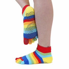 TOETOE - YOGA&PILATES - Anti-Slip Sole Trainer Toe Socks (UK 9-11.5 | EU 44-47, Rainbow Stripy)
