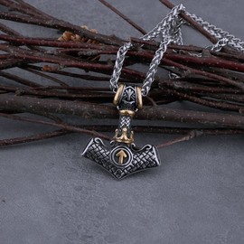 LOBON Nordic Viking Thor Hammer Mjolnir Necklace Nordic Mythology Pendant for Men Amulet Stainless Steel Jewelry Gift