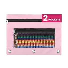ASBEFORE Pencil Pouch for 3 Ring Binder - 3 Hole Zipper Pen Case Bag Holder Bulk Accessories Clear Window Aesthetic Organizer Pockets (Pink, 1)