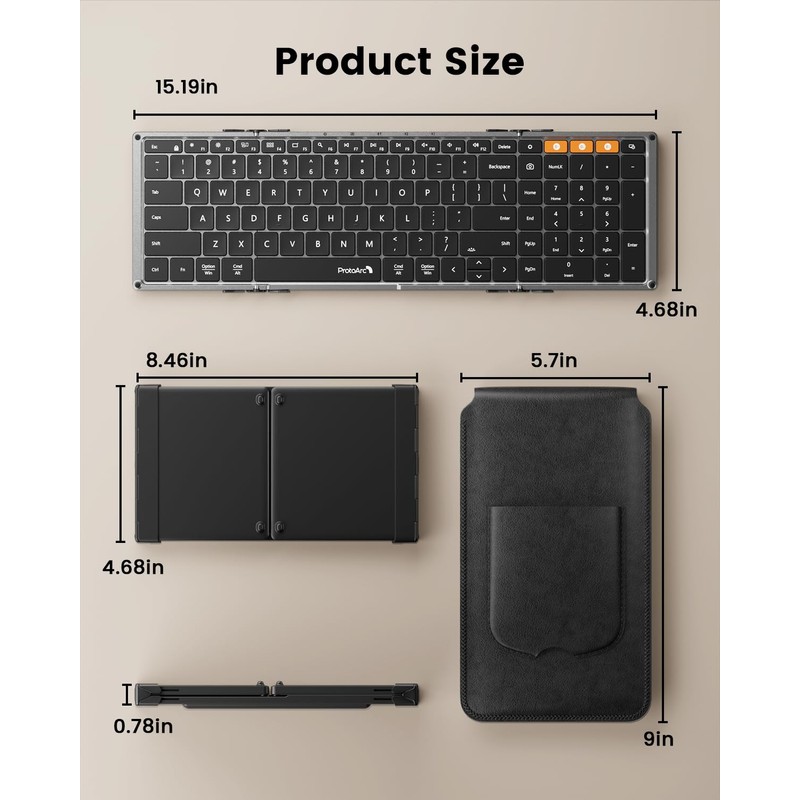 ProtoArc Backlit Foldable Keyboard, XK01 Plus Folding Portable Bluetooth Keyboard