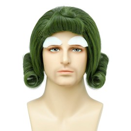 incohair Men Short Olive Green Styled Funny Cosplay Wig with White Eyebrows for Halloween Costume Party (Adult Olive Green)