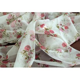 Unbranded Vtg 70s 80s Pink Olive Rose Flower Semi Sheer Lt. Synthetic Fabric ~By The Yard~