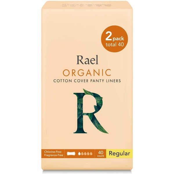 Rael Certified Organic Cotton Panty Liners, Regular - 2Pack/40 total - Unscented Pantiliners - Natural Daily Pantyliners (2 Pack) ,6 Inch