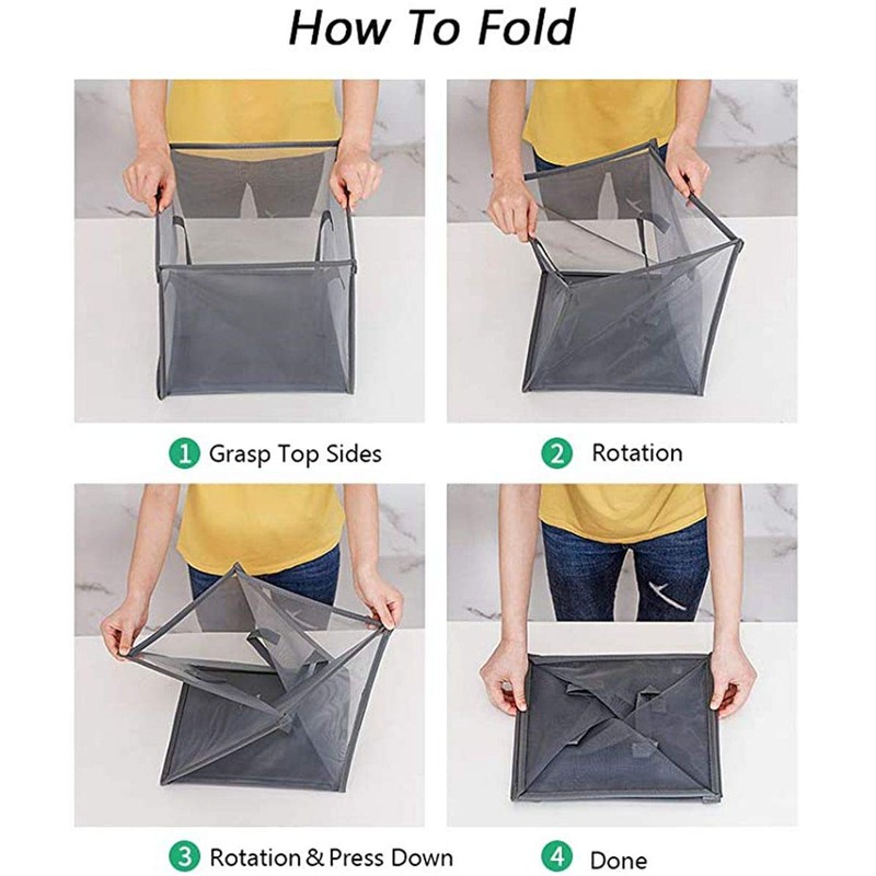 Pop Up Laundry Baskets - Mesh Collapsible Laundry Hampers Storage