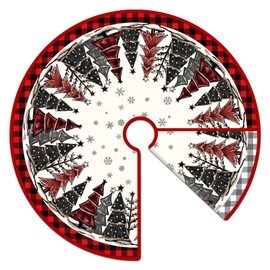 Christmas Tree Skirt 36 Inch Reversible Christmas Tree Mat Christmas Red and Black/Grey and White Buffalo Plaid Tree Skirt for Holiday Party Indoor Outdoor Christmas Winter Tree Mat Decoration
