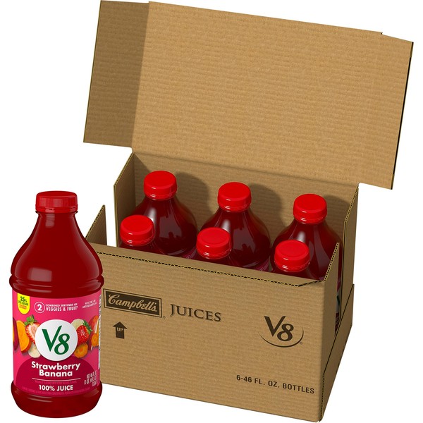 V8 Blends 100% Juice Strawberry Banana Juice, 46 fl oz Bottle (Pack of 6)