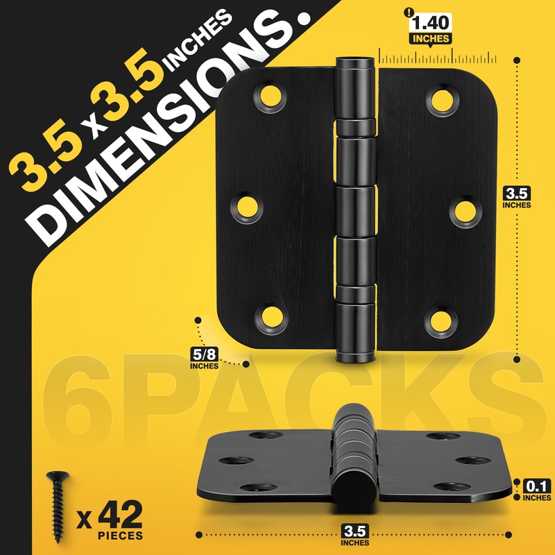 KOLET Ball Bearing Door Hinges, 3.5 Inches Black Door Hinges,