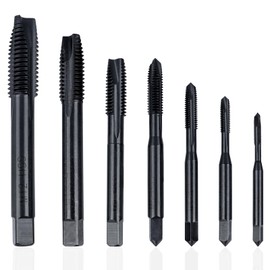 Treki Thread Tap Set, 7pcs Metric Spiral Point Taps Plug Screw Tap Standard Tap Drill Bit HSS Nitriding Coated Bottoming Taps M3 M4 M5 M6 M8 M10 M12
