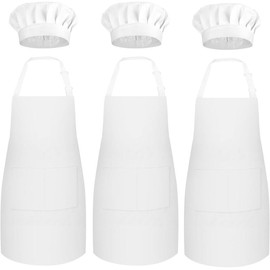 Apron and Chef Hat Set, 3 Sets Adjustable White Chef Costume for  with 2 Pockets