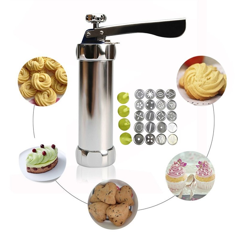OFKPO Cookie Press Aluminium Pastry Press with 20 Attachments and