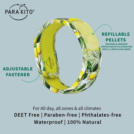 PARA'KITO Mosquito Insect & Bug Protection Wristband - Mosquito Stickers & Bug Spray Alternative - Summer Essentials, Beach Accessories, Hiking & Camping Essentials - Natural Essential Oils (Lemon)