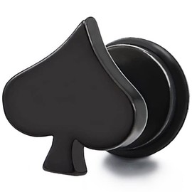 Glossy Black Stainless Steel Spade Stud Earrings for Women and Men, Screw Back, Cool and Unique Design